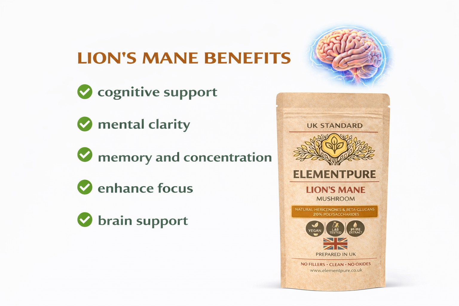 Lion's Mane Mushroom - Premium Grade, Fruit Body Extract - 500 mg Capsules (20% POLYSACCHARIDES!)60 capsules/pack - Image 4