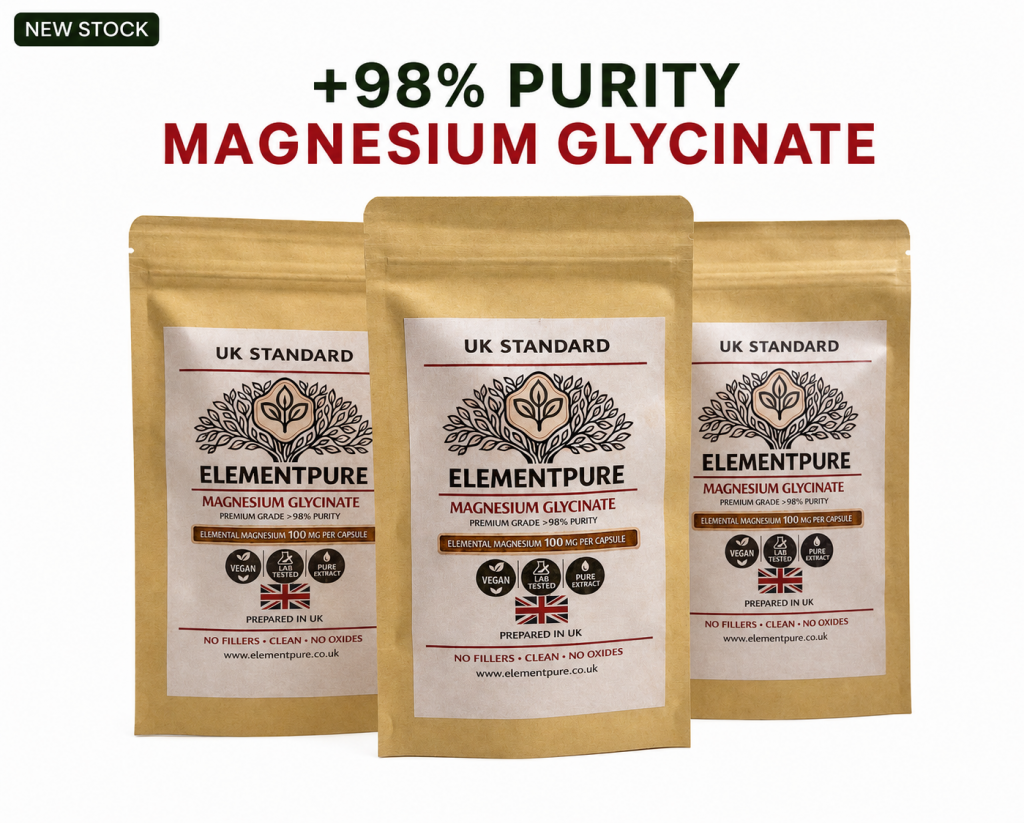 Magnesium Glycinate- Premium Grade, 98% purity, 500mg/capsule, 60 capsules/pack-vegan( Delivers 100mg Elemental Magnesium)
