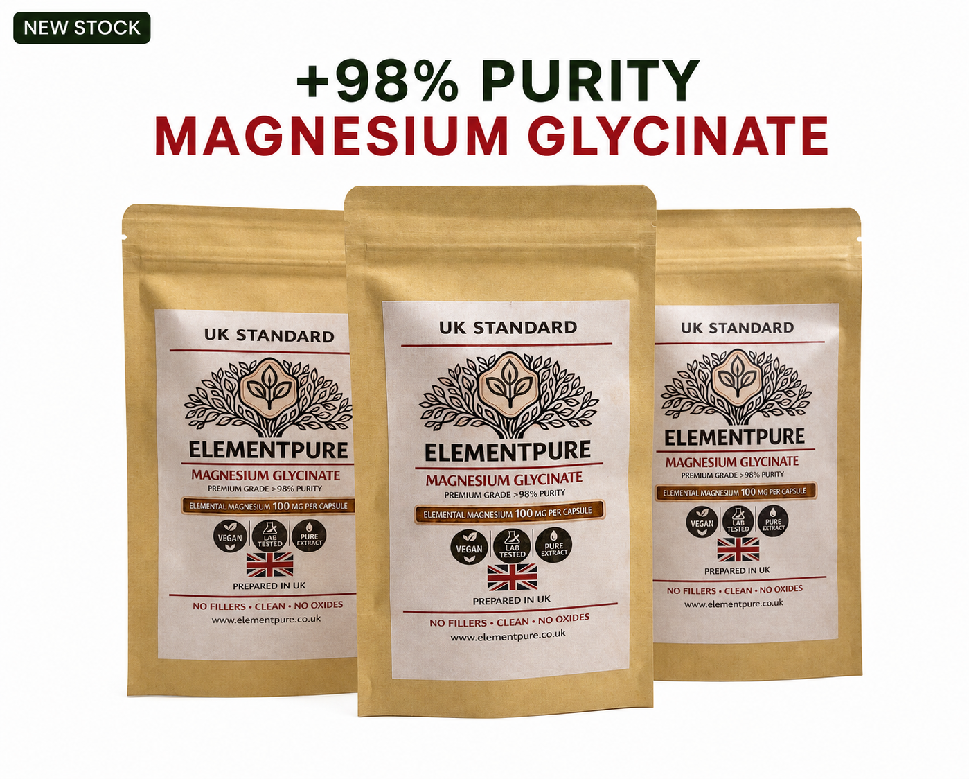 Magnesium Glycinate- Premium Grade, 98% purity, 500mg/capsule, 60 capsules/pack-vegan( Delivers 100mg Elemental Magnesium)